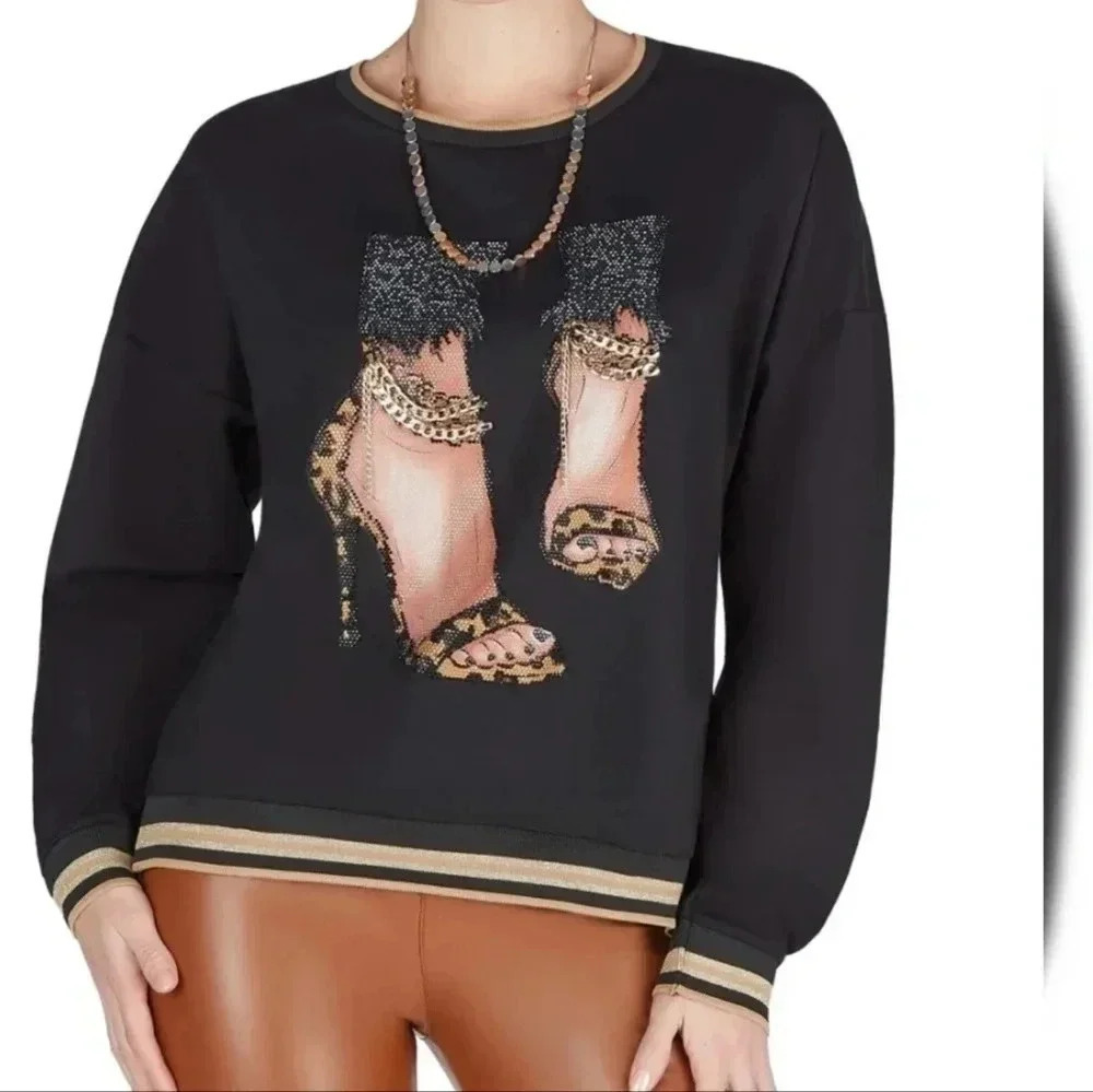 New with Tag Tricotto Embellished Leopard Heel w/Chain Sweatshirt